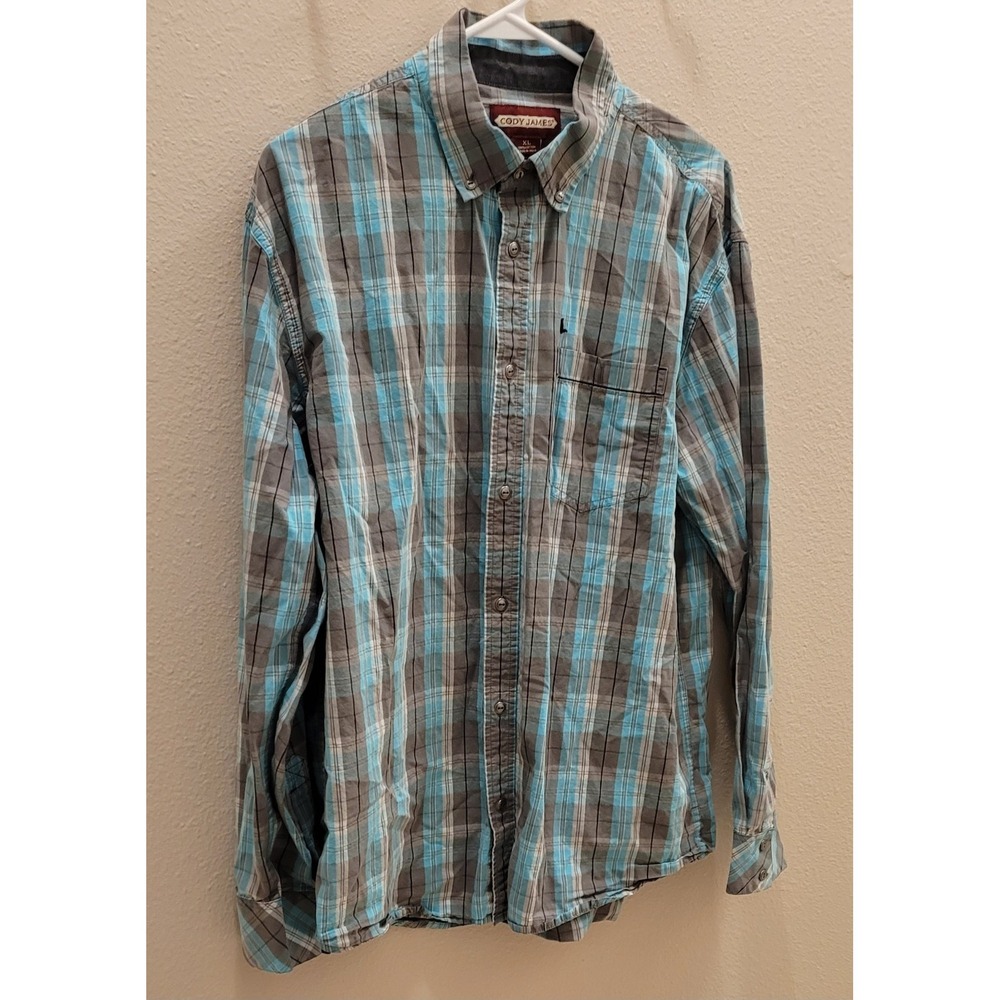 Cody James long sleeve button-down collared Shirt XL Turquoise & Brown Plaid